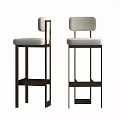 Modern Bar Stools With Light Upholstery And Dark Metal Frame Design 3d model
