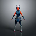 3D Model Of Female Fantasy Creature Character With Horned Head And Red Blue Armored Outfit