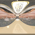Luxury Champagne Gold Wedding Banquet Hall With Romantic Decorative Lights And Elegant Dining Arrangement