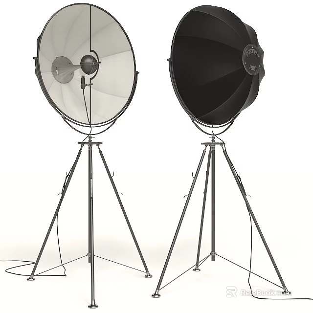 Professional Studio Photography Lights With Softbox And Black Reflector On Tripods 3d model 
