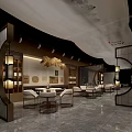 Traditional Chinese Style Cultural Art Exhibition Hall With Moon Gate Seating Area And Decorative Wall