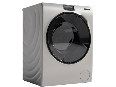 Silver Front Loading Washing Machine With Modern Design And Circular Door 3d model