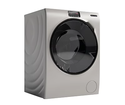 Silver Front Loading Washing Machine With Modern Design And Circular Door 3d model
