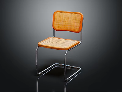 Modern Office Chair With Rattan Backrest Seat And Chrome Metal Frame 3d model