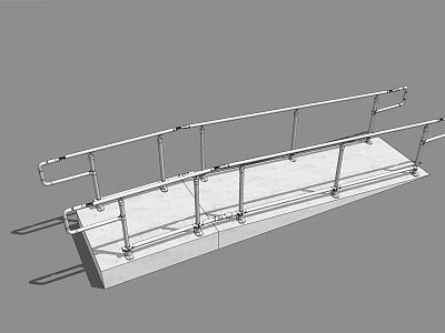 Outdoor Metal Railing Fence Structure With Steel Posts And Concrete Base 3d model