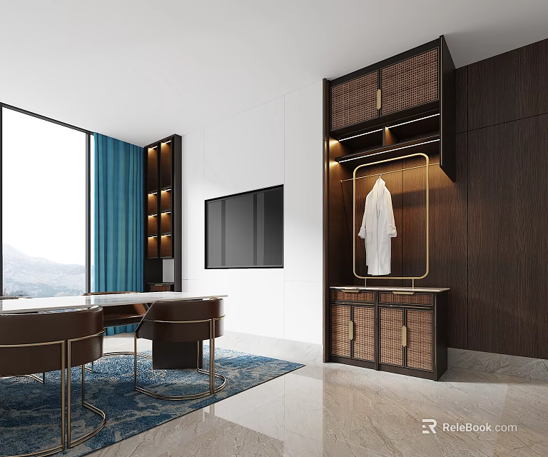 Modern Hotel Chess And Card Room With Comfortable Seats And Wooden Furniture 3d model 