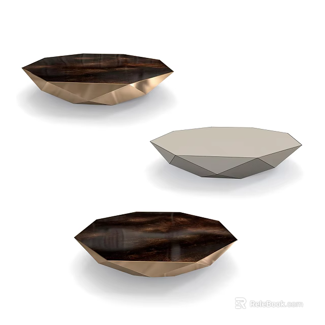 Three Modern Geometric Coffee Tables with Dark Brown and Light Gray Tops 3d model 