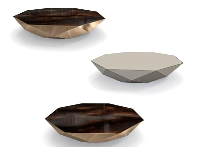 Three Modern Geometric Coffee Tables with Dark Brown and Light Gray Tops 3d model