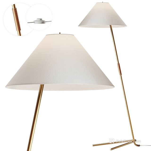 Modern Minimalist Floor Lamp With Gold Metal Stand And White Fabric Shade 3d model 
