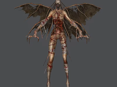 Horror Fantasy Game Movie Character With Tattered Wings Bandages And Long Claws 3d model