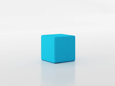 Modern Blue Cube Shaped Stool on White Background with Smooth Surface Design 3d model