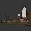 Vintage Architectural Interior Scene With Large Mirror Small Table Cushions Cabinet And Stool