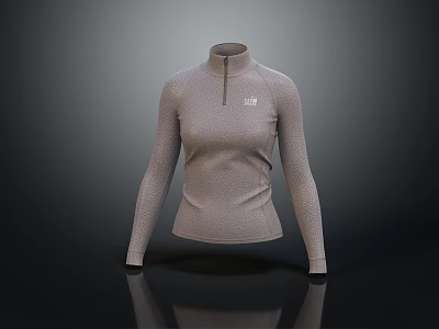 Slim Fit High Neck Long Sleeve Top With Textured Fabric And Zip Closure Design 3d model