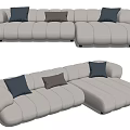 Comfortable Light Gray L shaped Sectional Sofa with Navy and Brown Decorative Cushions 3d model