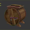 Wooden Barrel Shaped Storage Box With Lid And Lockable Door On Stands