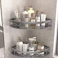 Bathroom Double Tiered Metal Corner Storage Shelf With Toiletries Skincare Products And Bottles