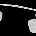 Traditional Wicker Baskets Hanging On Wooden Pole With Green Leaves For Daily Use