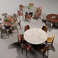 Modern Round Dining Tables With Various Colored Chairs And Marble Tops 3d model