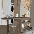 Cozy Home Bar Counter With Wine Bottles Candles Magazine Chair Bookshelf And Orange Flowers