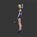 Woman With Blonde Hair In Blue Outfit Holding Bow With Crystal Arrows And Crystal Decorations