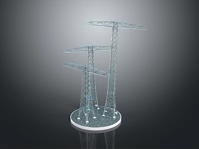 Metallic Electricity Pylon Model Display With Multi level Frames And Circular Base 3d model