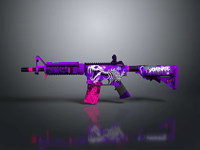 Purple And Pink Graffiti Decorated Rifle With Skull Pattern And GANGSTA Text 3d model