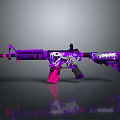 Purple And Pink Graffiti Decorated Rifle With Skull Pattern And GANGSTA Text