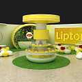 Colorful Children's Play Area With Green Grass Yellow Slide And Mushroom Decorations