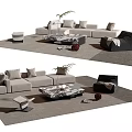 Modern Modular Sofa Set With Marble Coffee Table Area Rug Pillows And Side Stool 3d model
