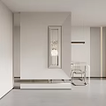 Modern White Interior Partition With Decorative Glass Chandelier And Minimalist Dining Furniture
