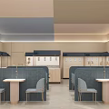 Modern Hotel Restaurant Interior With Wooden Walls Tables Chairs And Green Plant