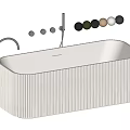 Modern White Ribbed Bathtub Design With Silver Faucet And Control Knobs