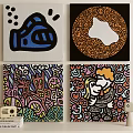 Abstract Artworks Featuring Blue Structure Orange Circle Colorful City And Cartoon Figure