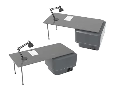 Heavy Duty Industrial Workbenches with Grey Tabletops and Task Lamps 3d model