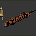 Realistic Orange Tiger and Small Brown Dog Standing Together on Reflective Black Floor