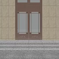 Double Doors With Copper Frame And Glass Panels On Stone Wall Exterior