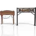 Wooden Table With Legs And Black Metal Frame Shelf Featuring Beer Cocktail Decor