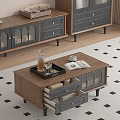 Vintage Wooden Coffee Table With Drawers Glass Doors And Storage Design