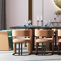 Elegant Modern Restaurant Interior With Chandelier Dining Table Chairs Circular Wall Decor And Table Setting 3d model