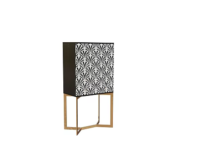 Modern Entryway Side Cabinet With Black White Geometric Pattern And Golden Metal Legs 3d model