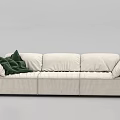 Modern Beige Fabric Three Seater Sofa With Green Throw Blanket 3d model