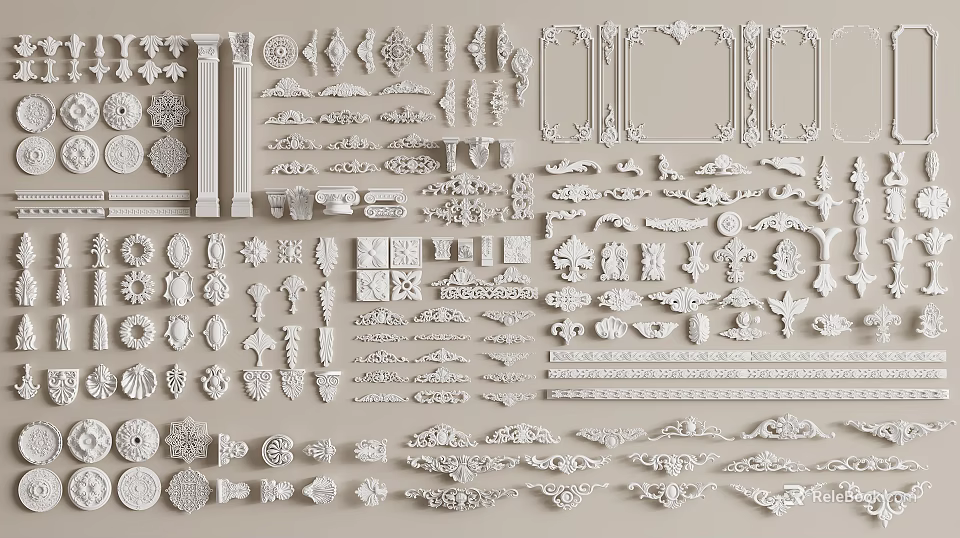 Decorative Gypsum Molding Collection With Various Intricate Patterns And Interior Designs 3d model 