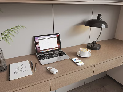 Computer Equipment Office Supplies Desk Lamp Coffee Vase 3d model