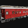 Red Vintage Tram Carriage With Wooden Body And Multiple Windows