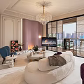 Modern Living Dining Room Interior Design With Sofa Dining Table Chandelier And Decorative Plants