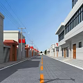 Road Facilities Including Street Lamps And Yellow Center Line Markings On Urban Street With Buildings
