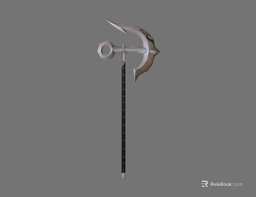 Medieval Style Polearm Weapon With Metal Spike Head And Black Long Handle 3d model 