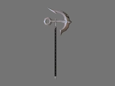 Medieval Style Polearm Weapon With Metal Spike Head And Black Long Handle 3d model