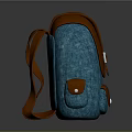 Blue Canvas Backpack With Brown Leather Flap Buckle And Side Pockets