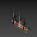 Detailed Sailboat Model With Tall Masts White Sails And Colorful Flag